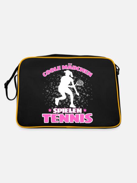 COOLE MÄCHEN SPIELEN TENNIS Lustiges - Retro Tasche - Schwarz/Gold - Hinten