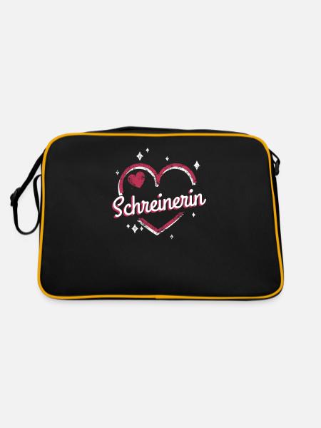 Schreiner Kollegin niedliches Herz Schreinerin - Retro Tasche - Schwarz/Gold - Hinten