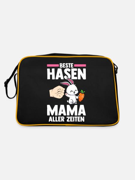 Nagetier Kaninchen Mutter Mama Hase - Retro Tasche - Schwarz/Gold - Hinten