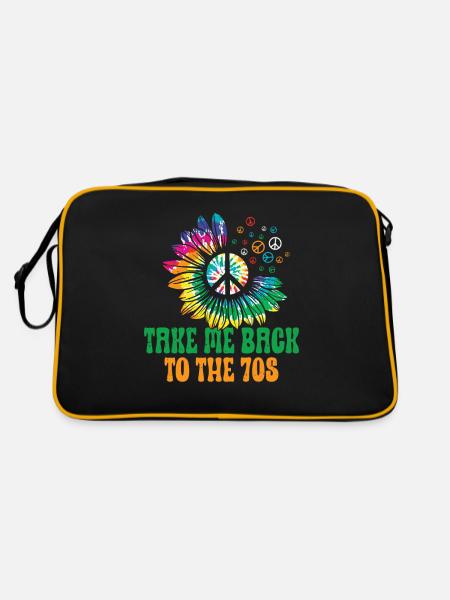 Hippie Peace Zeichen Frieden Blumen Blumenkind - Retro Tasche - Schwarz/Gold - Hinten