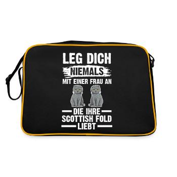 Scottish Fold Katze - Retro Tasche - Schwarz/Gold - Hinten