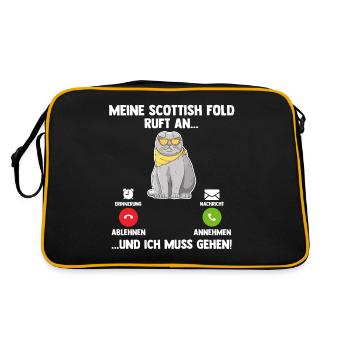 Scottish Fold Katze - Retro Tasche - Schwarz/Gold - Hinten