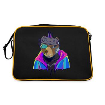Cyber Vaporwave Ästhetischer Futuristischer Bärenr - Retro Tasche - Schwarz/Gold - Hinten