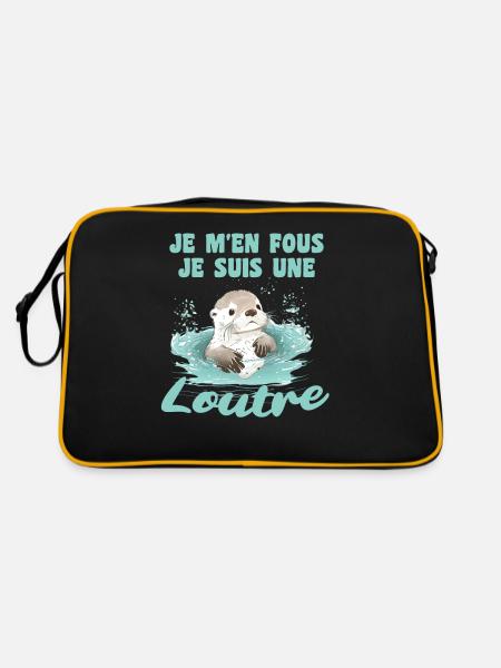 Je m'en fous je suis une loutre - süßer Otter - Retro Tasche - Schwarz/Gold