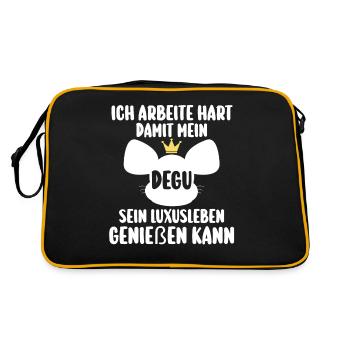 Ich arbeite hart damit mein Degu - Retro Tasche - Schwarz/Gold - Hinten