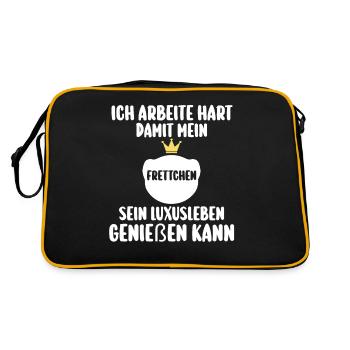 Ich arbeite hart damit mein Frettchen - Retro Tasche - Schwarz/Gold - Hinten