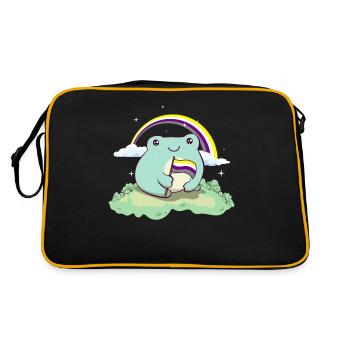 Nicht-binäre Stolz Flagge Niedlicher Frosch Subtil - Retro Tasche - Schwarz/Gold - Hinten