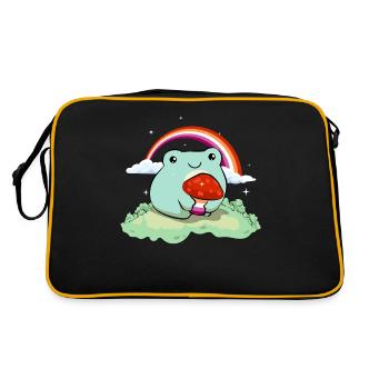 Lesben Stolz Flagge Netter Frosch Pilz Subtil LGBT - Retro Tasche - Schwarz/Gold - Hinten