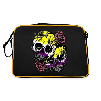 Non Binaire Fierté Drapeau Crâne Roses Subtil LGBT - Sac Retro - noir/or - Dos