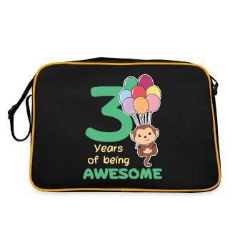 Affe zum 3. Geburtstag Kinder drei Jahre alt - Retro Tasche - Schwarz/Gold - Hinten