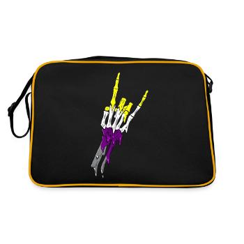 Non Binary Pride Flag Devil Horn Skeleton Subtle - Retro Tasche - Schwarz/Gold - Hinten