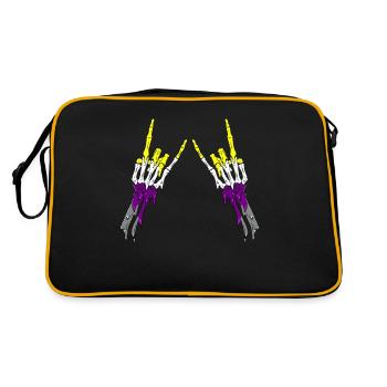 Non Binary Pride Flag Devil Horn Skeleton Subtle - Retro Tasche - Schwarz/Gold - Hinten