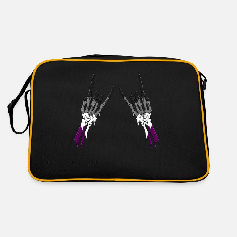 Asexual Pride Ace Flag Devil Horn Skeleton Subtle - Retro Tasche - Schwarz/Gold