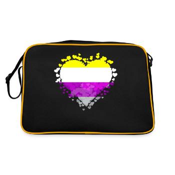 Nicht binäre Stolz Flagge Herzen Sublte LGBTQ - Retro Tasche - Schwarz/Gold - Hinten