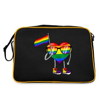 Homosexuell Stolz Regenbogen Flagge Herz Sublte LG - Retro Tasche - Schwarz/Gold - Hinten