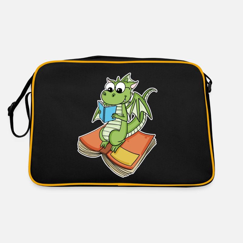 Bücher Drache Drachen - Retro Tasche - Schwarz/Gold