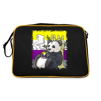 Nicht binäre Stolz Flagge Panda Kaffee Sublte LGBT - Retro Tasche - Schwarz/Gold - Hinten