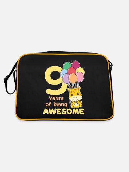 Giraffe zum 9. Geburtstag Kinder neun Jahre alt - Retro Tasche - Schwarz/Gold