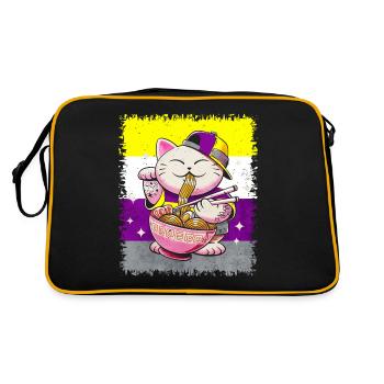 Nicht binärer Stolz Flagge japanische Ramen Katze - Retro Tasche - Schwarz/Gold - Hinten