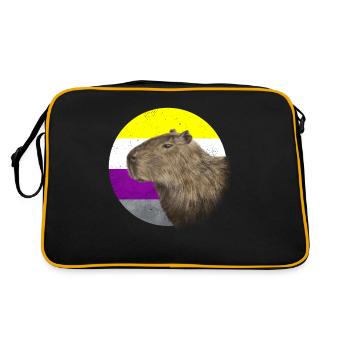 Nicht binäre Stolz Flagge Capybara Sublte LGBTQ - Retro Tasche - Schwarz/Gold - Hinten