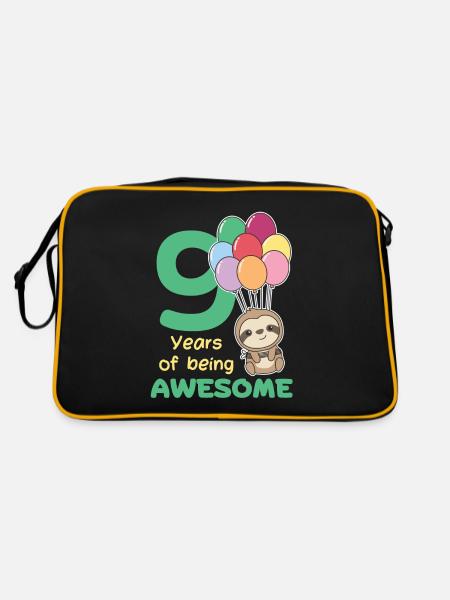 Faultier zum 9. Geburtstag Kinder neun Jahre alt - Retro Tasche - Schwarz/Gold - Hinten