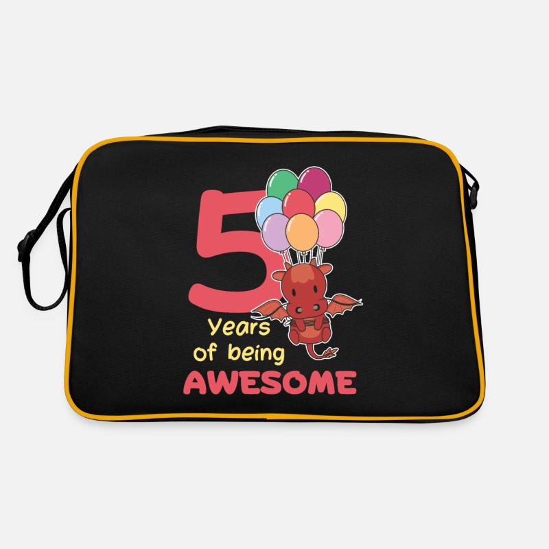Dragon for 5th Birthday Kids Five Years Old - Retro Bag - black/gold