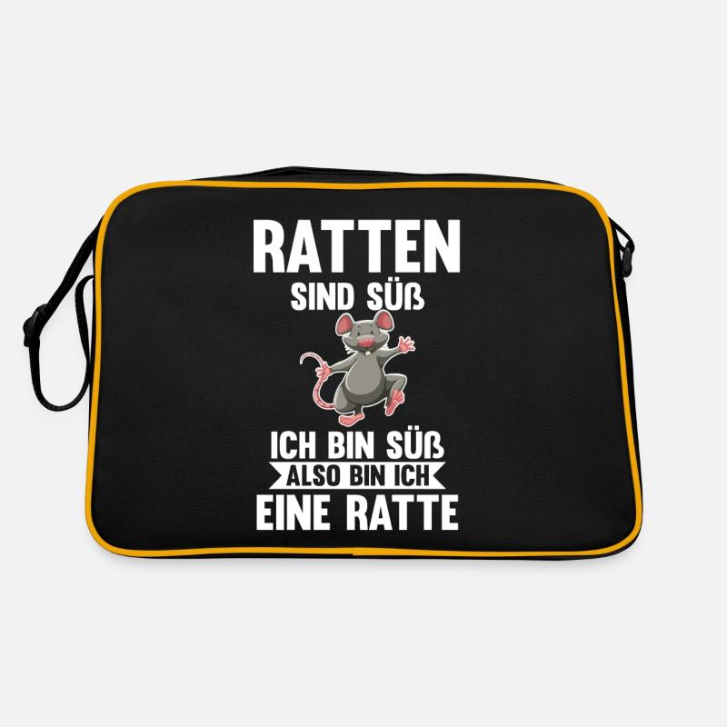 Nagetier Ratte Ratten - Retro Tasche - Schwarz/Gold