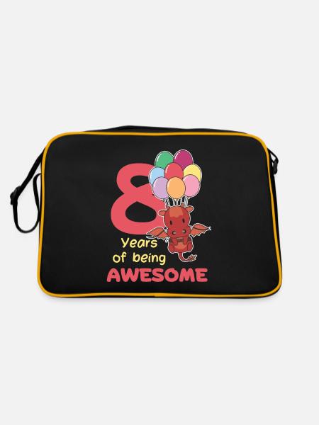 Drache zum 8. Geburtstag Kinder acht Jahre alt - Retro Tasche - Schwarz/Gold - Hinten