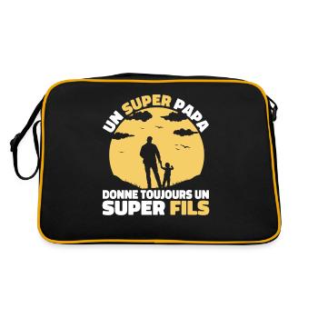 Super Papa Super Fils Cadeau Pere Fête des Pères - Sac Retro - noir/or - Dos