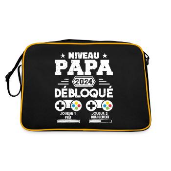 Niveau Papa Débloqué Futur Père 2024 Papa Cadeau - Sac Retro - noir/or - Dos