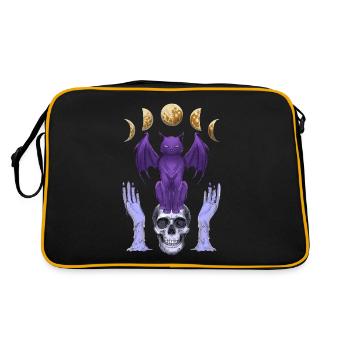 Pastell Goth Katze Totenkopf Kerzen Mondphasen - Retro Tasche - Schwarz/Gold - Hinten