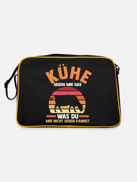 Kuh Landwirt Bauernhof Kühe - Retro Tasche - Schwarz/Gold - Hinten