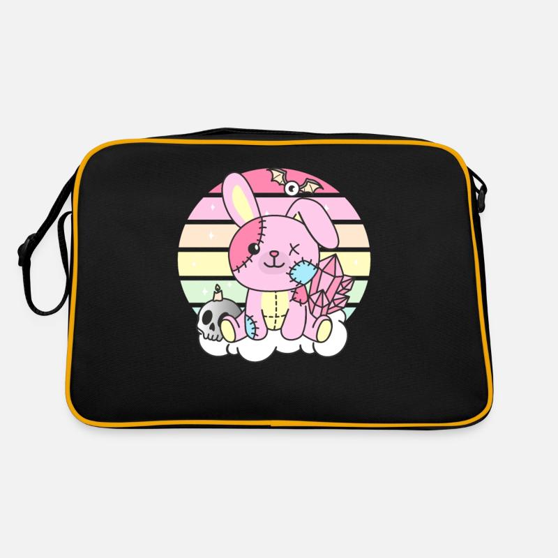 Kawaii Gothic Hase Pastellfarben Gothic Goth Hase - Retro Tasche - Schwarz/Gold