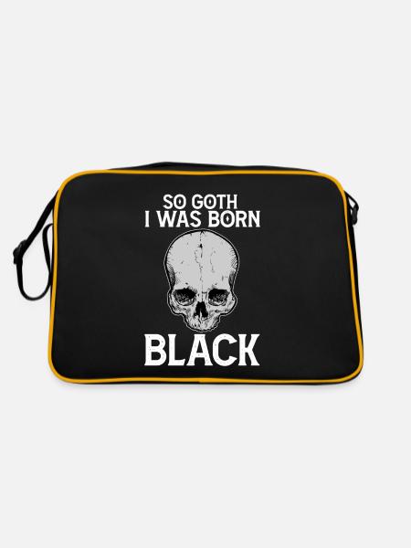 Lustiger gotischer Totenkopf - Retro Tasche - Schwarz/Gold - Hinten
