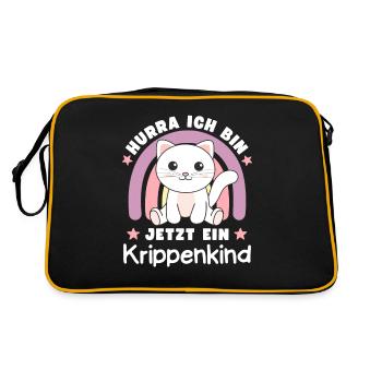 Hurra Ich Bin Jetzt Ein Krippenkind Katze - Retro Tasche - Schwarz/Gold - Hinten
