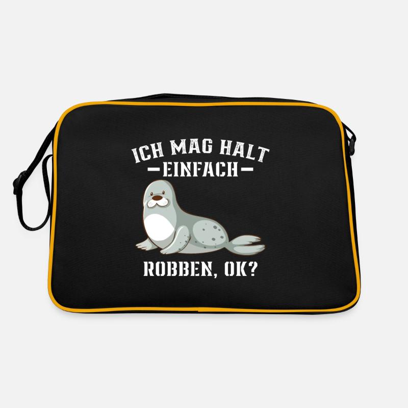 Robbe - Ich mag halt einfach Robben Ok? - Retro Tasche - Schwarz/Gold