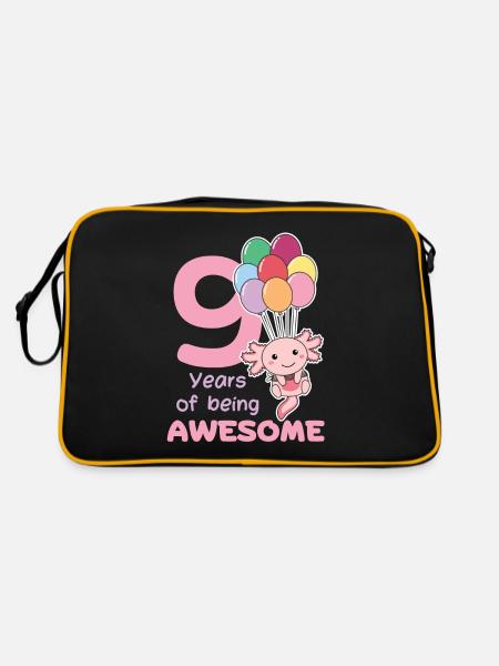 Axolotl for 9th birthday children nine years old - Retro Bag - black/gold - Back