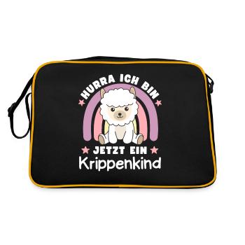 Hurra Ich Bin Jetzt Ein Krippenkind Alpaka - Retro Tasche - Schwarz/Gold - Hinten