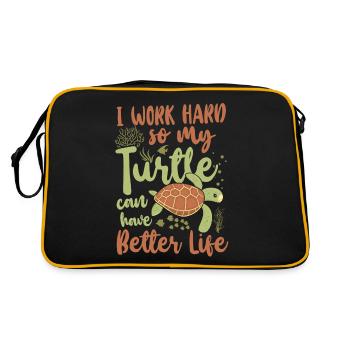 Sea Turtle Tortoise I Work Hard So - Retro Tasche - Schwarz/Gold - Hinten