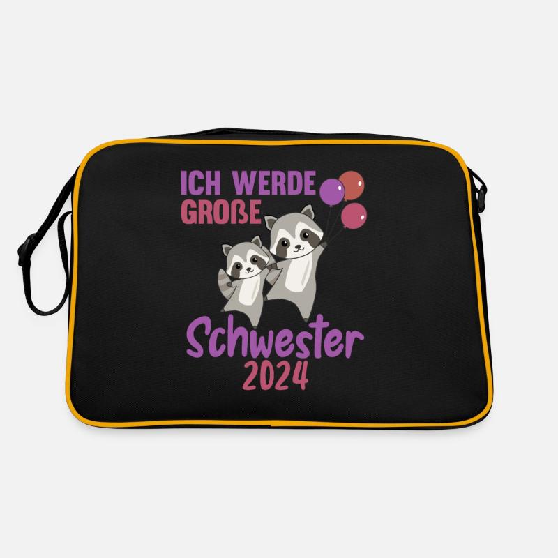 süße Waschbären Ich werde Große Schwester 2024 Retro Tasche