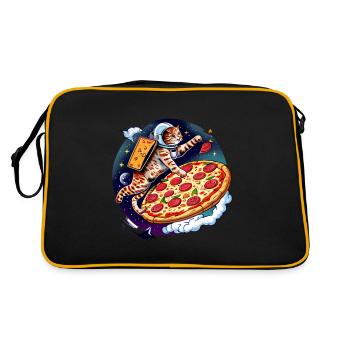 Katze Pizza Weltraum Pizza Galaxie Astronaut - Retro Tasche - Schwarz/Gold - Hinten