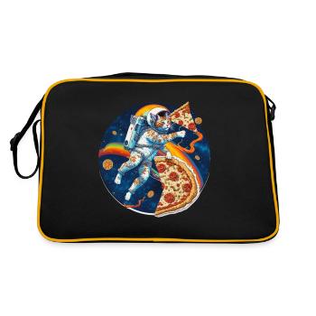 Katze Pizza Weltraum Pizza Galaxie Astronaut - Retro Tasche - Schwarz/Gold - Hinten