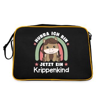 Hurra Ich Bin Jetzt Ein Krippenkind Pferd - Retro Tasche - Schwarz/Gold - Hinten