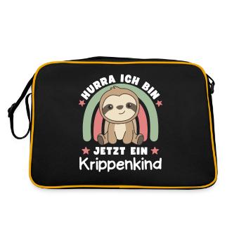 Hurra Ich Bin Jetzt Ein Krippenkind - Retro Tasche - Schwarz/Gold - Hinten