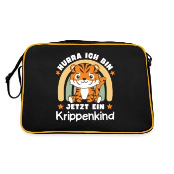 Hurra Ich Bin Jetzt Ein Krippenkind Tiger - Retro Tasche - Schwarz/Gold - Hinten