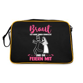 Braut Hochzeit Heiraten Junggesellenabschied - Retro Tasche - Schwarz/Gold - Hinten