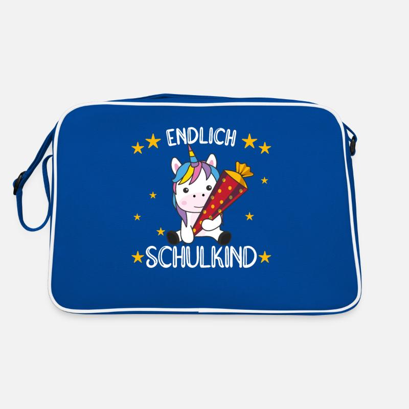 endlich Schulkind Einschulung Schule Einhorn Retro Tasche