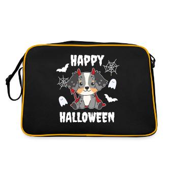 Australian Shepherd Happy Halloween Devil - Retro Bag - black/gold - Back
