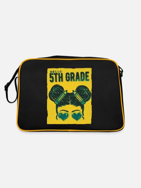Bonjour 5th Grade Messy Bun Girls Cute Heart Back - Sac Retro - noir/or - Dos
