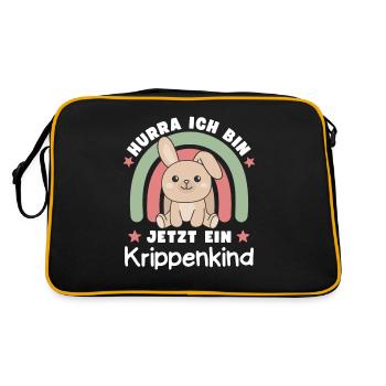 Hurra Ich Bin Jetzt Ein Krippenkind Hase - Retro Tasche - Schwarz/Gold - Hinten
